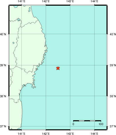 推定した震源の位置