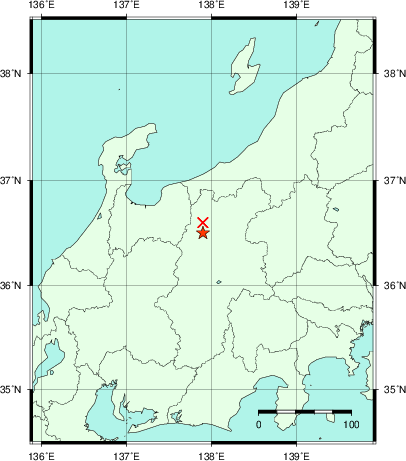 推定した震源の位置