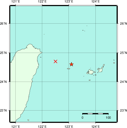 推定した震源の位置