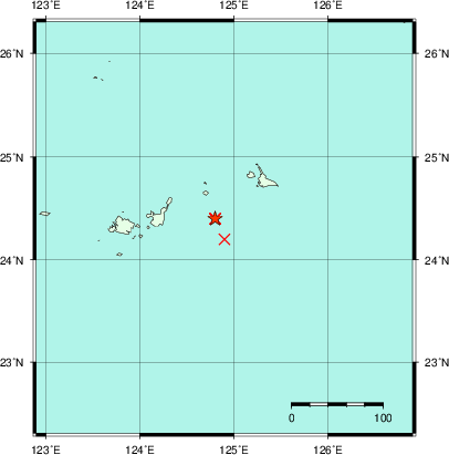 推定した震源の位置