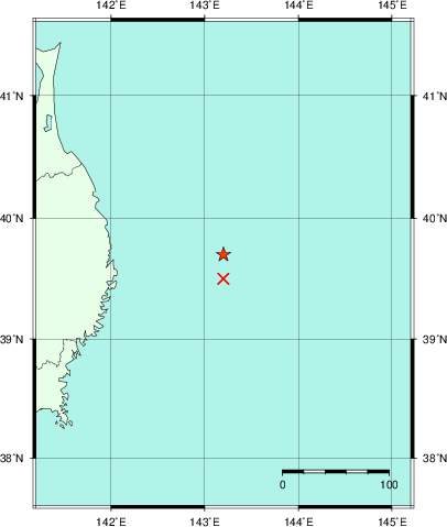 推定した震源の位置