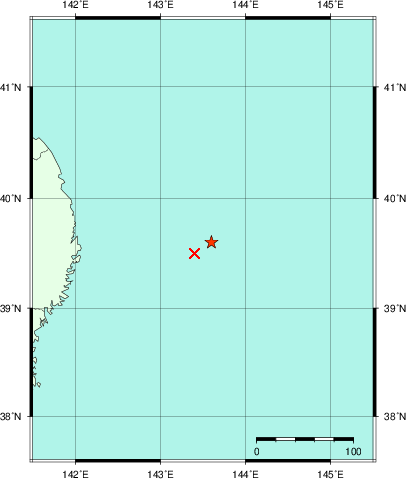 推定した震源の位置