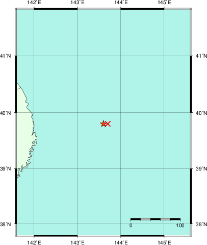 推定した震源の位置
