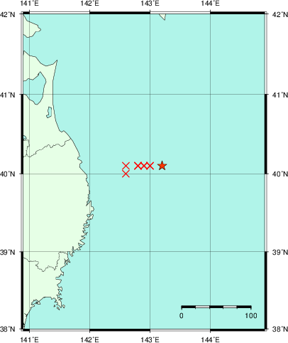 推定した震源の位置