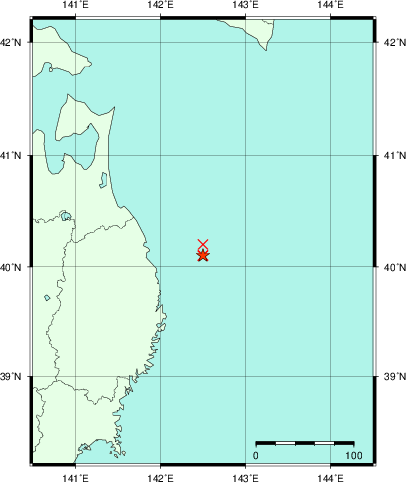 推定した震源の位置