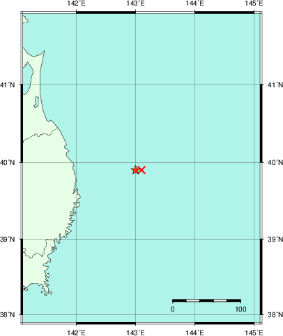 推定した震源の位置