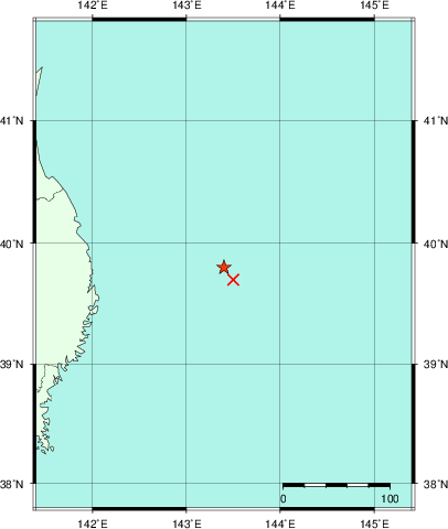 推定した震源の位置
