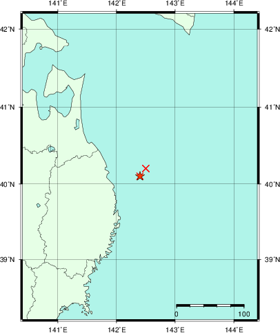 推定した震源の位置
