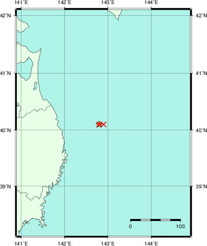 推定した震源の位置