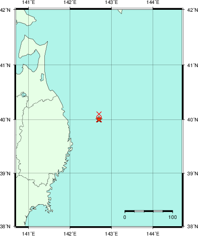 推定した震源の位置