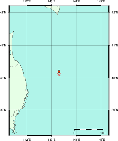推定した震源の位置