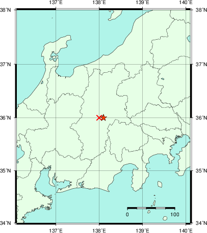 推定した震源の位置