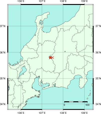 推定した震源の位置