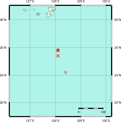 推定した震源の位置