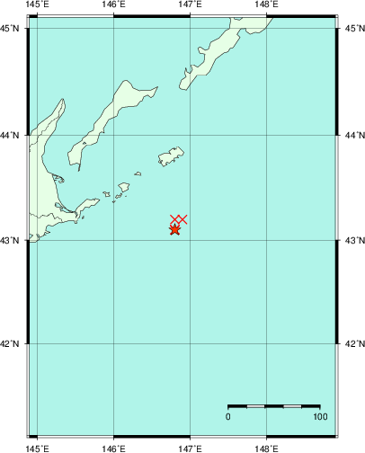 推定した震源の位置