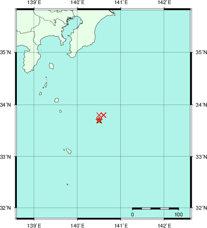 推定した震源の位置