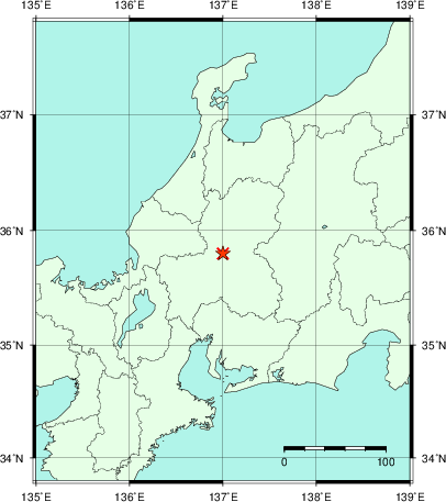 推定した震源の位置