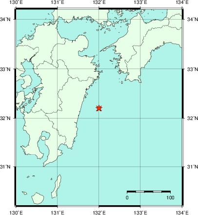 推定した震源の位置