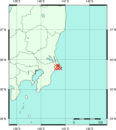 推定した震源の位置