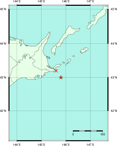 推定した震源の位置
