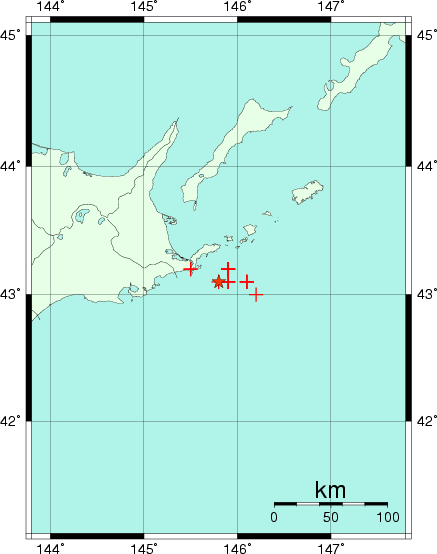 推定した震源の位置