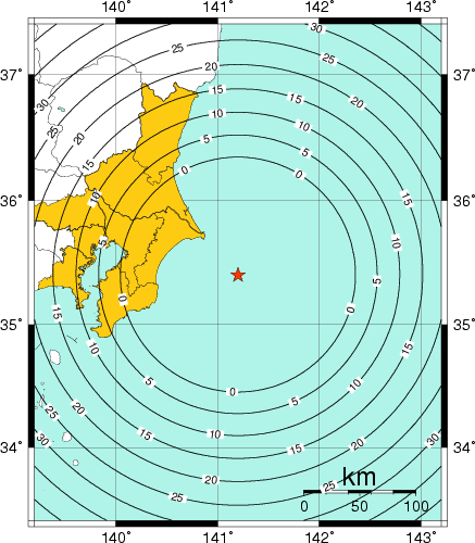 緊急地震速報（警報）を発表した地域及び主要動到達までの時間