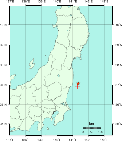 推定した震源の位置