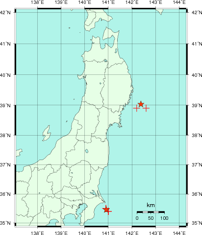 推定した震源の位置