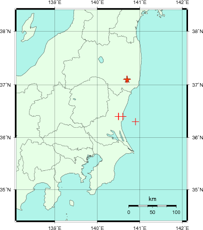 推定した震源の位置