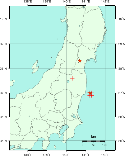 推定した震源の位置