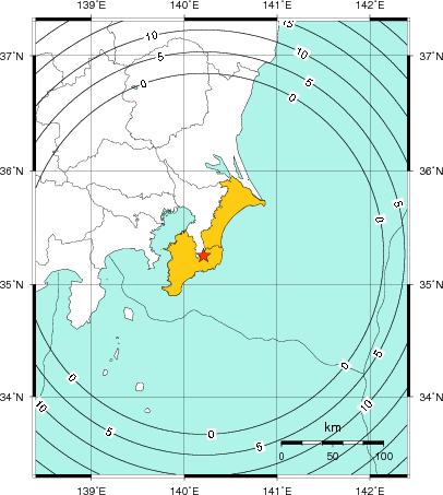 緊急地震速報（警報）第1報を発表した地域及び主要動到達までの時間