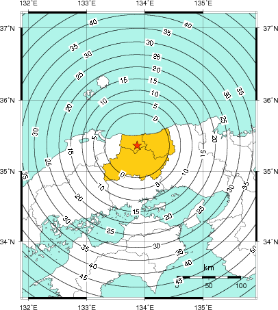 緊急地震速報（警報）第1報を発表した地域及び主要動到達までの時間