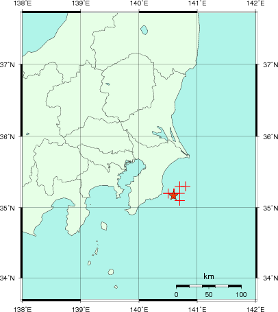 推定した震源の位置