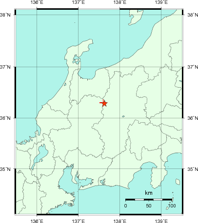 推定した震源の位置