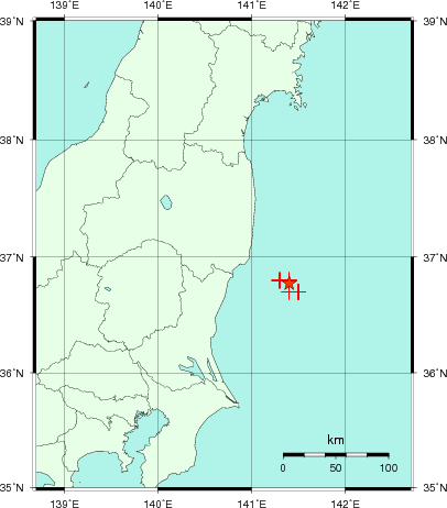 推定した震源の位置