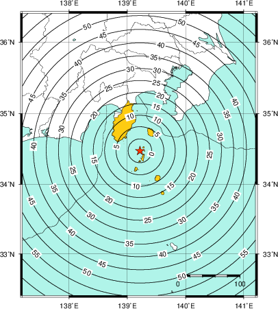 緊急地震速報(警報)第1報を発表した地域及び主要動到達までの時間