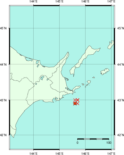 推定した震源の位置