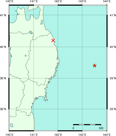 推定した震源の位置