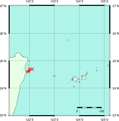 推定した震源の位置