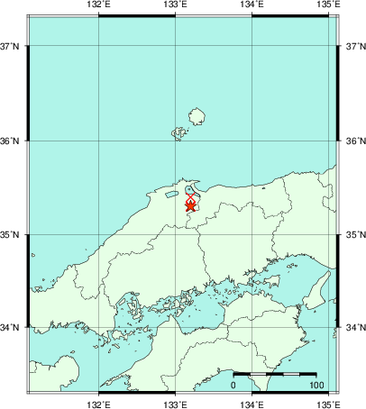 推定した震源の位置
