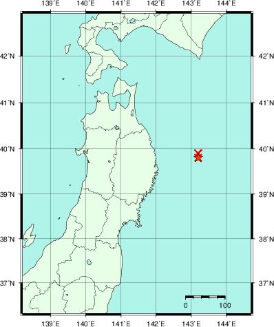 推定した震源の位置