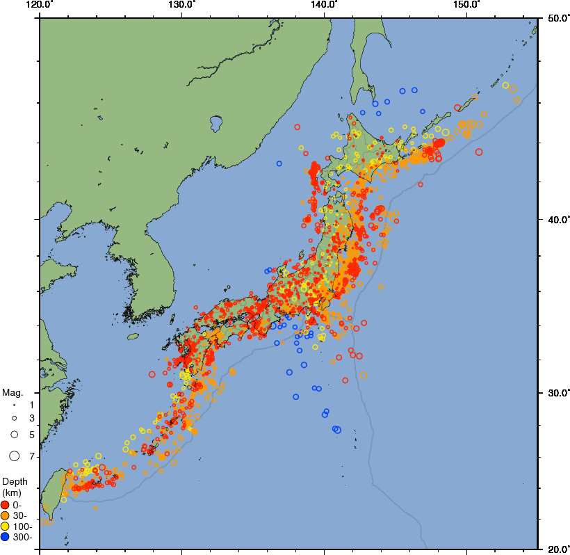 Japan Meteorological Agency Epicenter Distribution