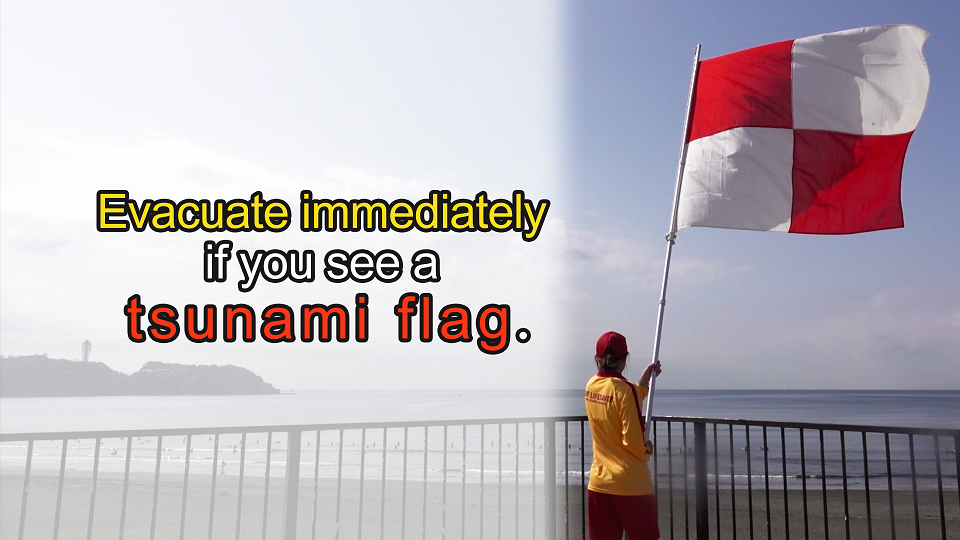 Evacuate immediately if you see a tsunami flag.