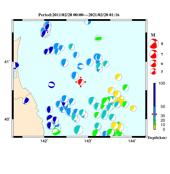 過去に起きた地震のCMT解