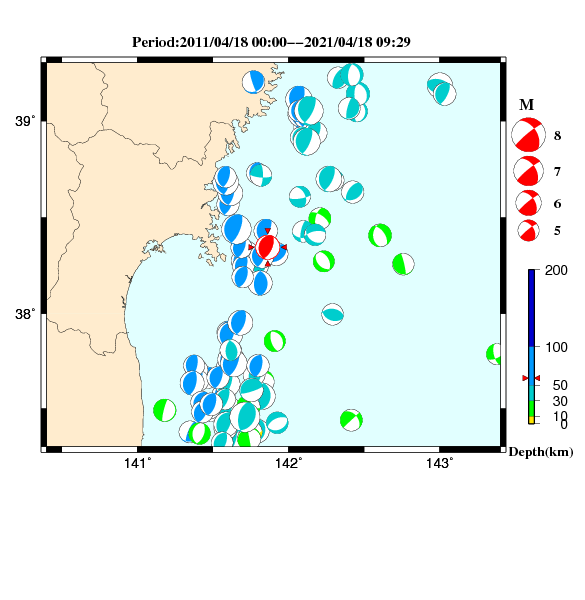 過去に起きた地震のCMT解