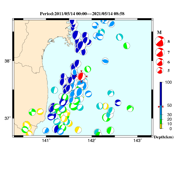 過去に起きた地震のCMT解