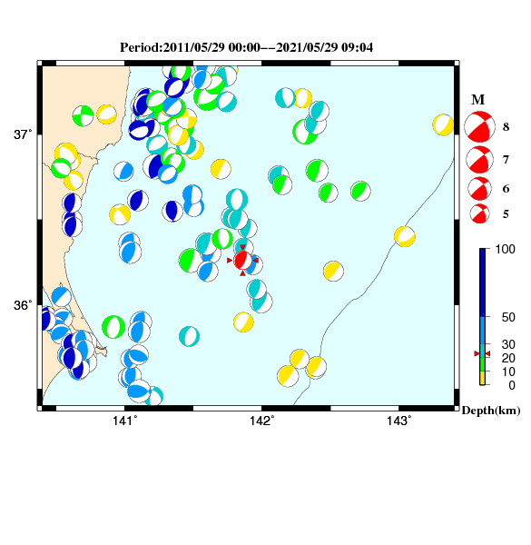 過去に起きた地震のCMT解