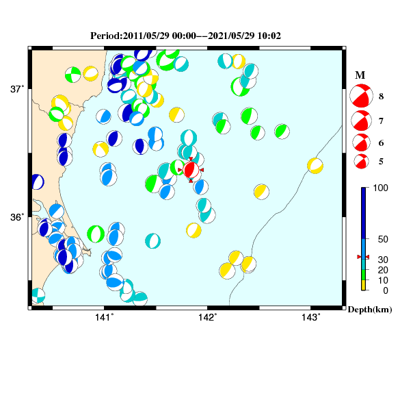 過去に起きた地震のCMT解