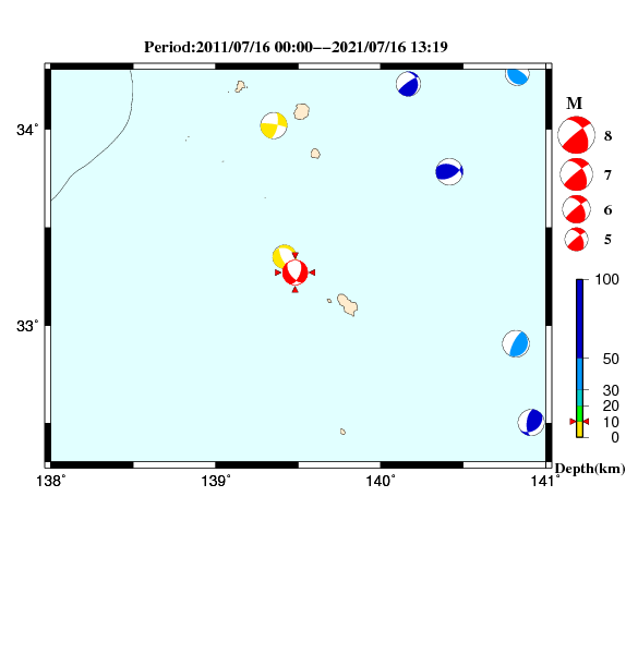 過去に起きた地震のCMT解