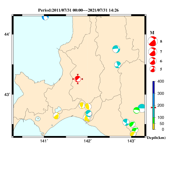過去に起きた地震のCMT解
